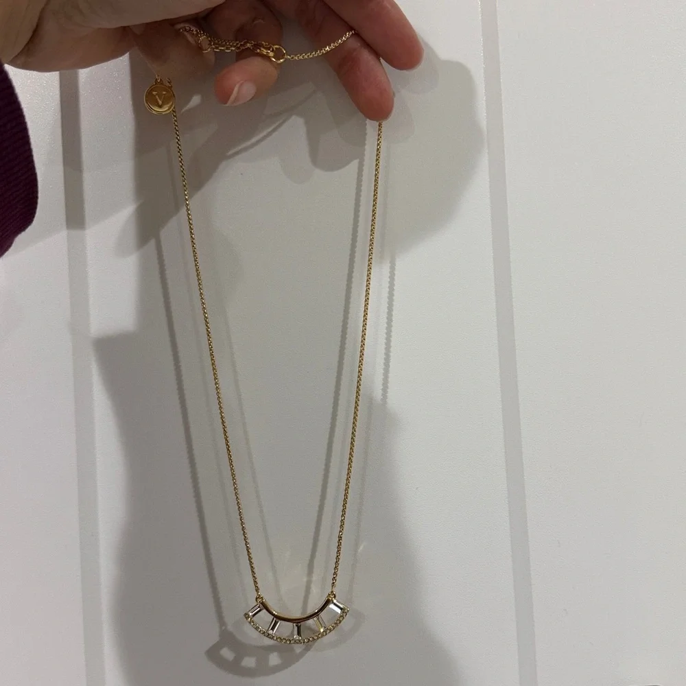 Vince Camuto Women’s Pave Baguette Rhinestone Crescent-shaped Pendant Necklace